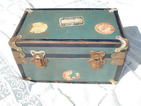 metal trunk box vintage|vintage metal doll trunk.